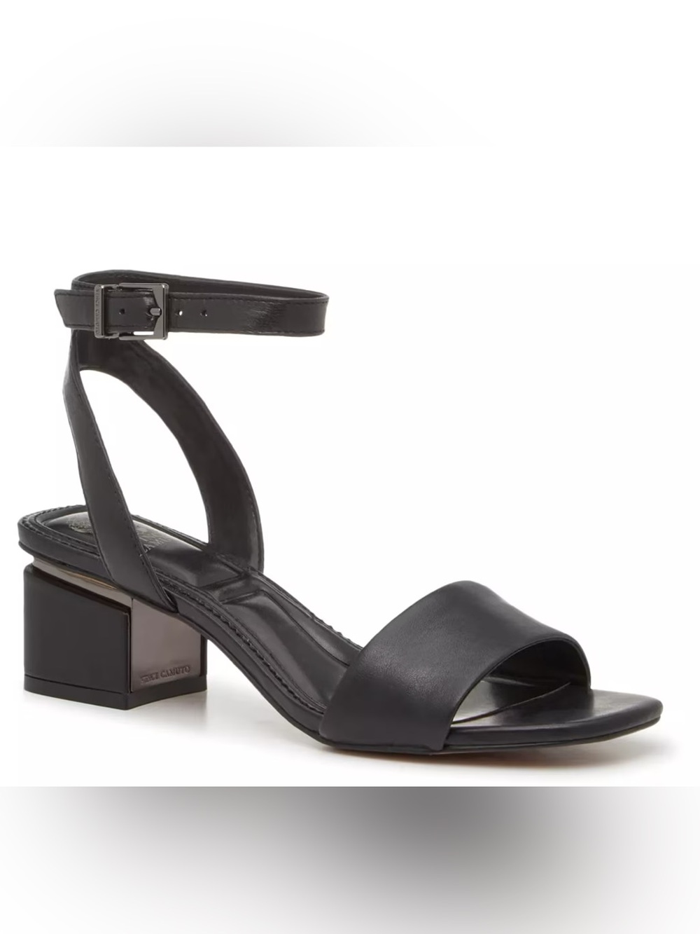 Vince Camuto Black Leather Ankle-Strap Block Heel Sandals